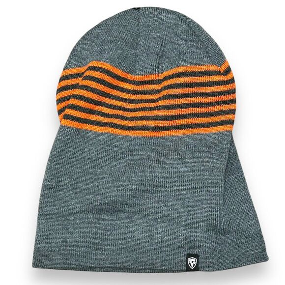 NWT Nobis Beanie Hat Simple Stripe Toque Charcoal Heather Orange Unisex One Size - Picture 2 of 6